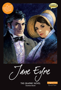 Front cover of Original Text Jane Eyre: The Graphic Novel showing main characters Jane and Mr Rochester.