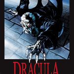 Front cover of Original Text Dracula: The Graphic Novel showing a bony Dracula in a flowing robe crawling up a wall.