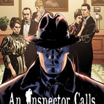 Front cover of Quick Text An Inspector Calls: The Graphic Novel showing the Birling family standing behind the inspector.