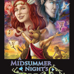 Front cover of Original Text A Midsummer Night's Dream: The Graphic Novel showing Bottom as a donkey. Oberon, Titania, Puck and the fairies are in the background. 