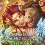 Front cover of Plain Text A Midsummer Night's Dream: The Graphic Novel showing Bottom as a donkey with Queen of the fairies, Titania.