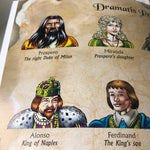 A close up image of the Dramatis Personae showing various characters from The Tempest.