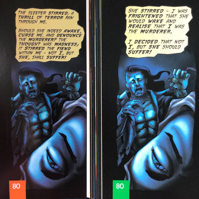 A panel comparison from Frankenstein showing the difference between Original Text and Quick Text.