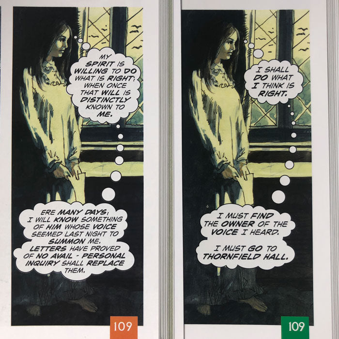 A panel comparison from Jane Eyre showing the difference between Original Text and Quick Text.