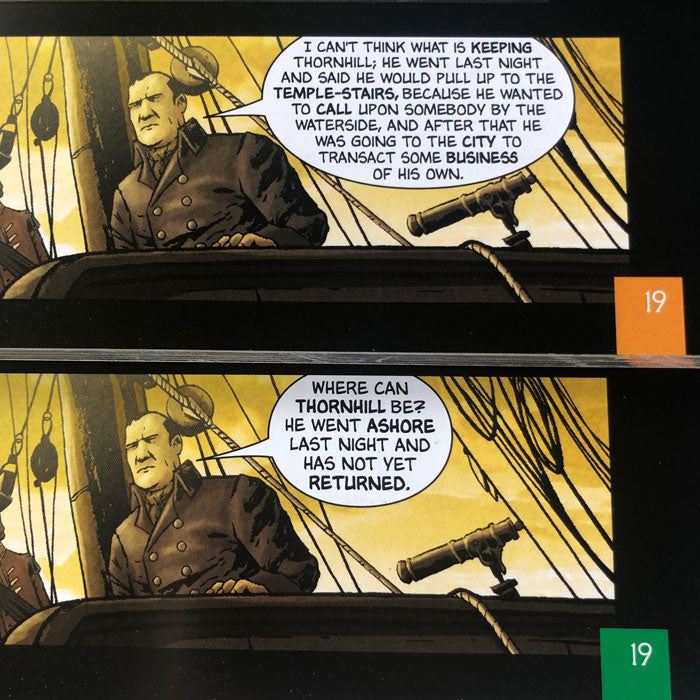 A panel comparison from Sweeney Todd showing the difference between Original Text and Quick Text.