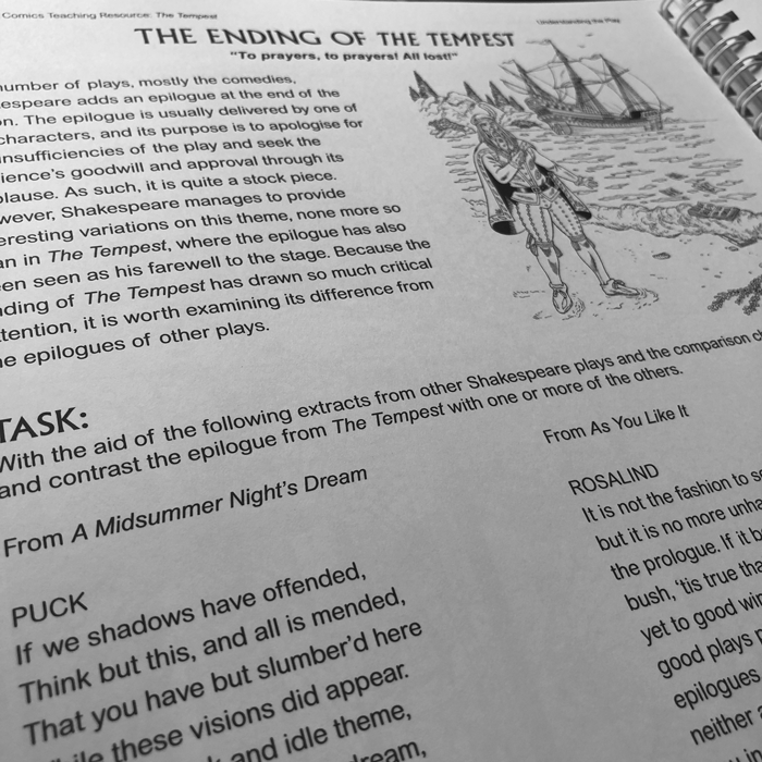 A close up of an interior page from The Tempest Teaching Resource Pack.