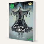 A three-dimensional book showing the Quick Text version of The Canterville Ghost The Graphic Novel